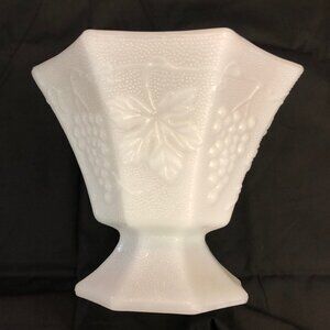Vintage Anchor Hocking White Milk Glass Compote w/Embossed Grape Pattern
